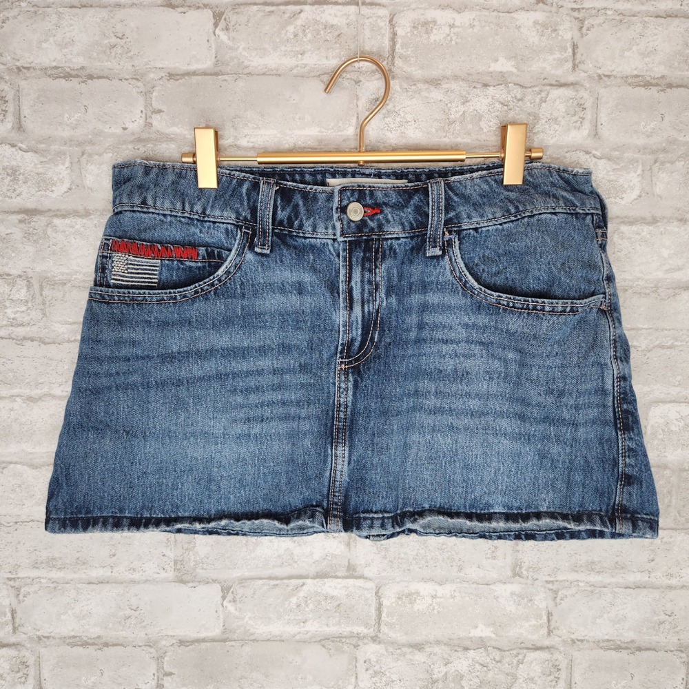 Hollister Denim Skort American Flag Embroidered Y2K Preppy 8 W29